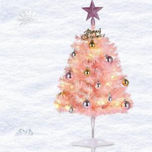 Kleine roze kerstboom, 60 cm mini-kerstboom met led-lichtketting en hangende ornamenten, werkt op batterijen, doe-het-zelf kerstboom voor kerstdecoraties