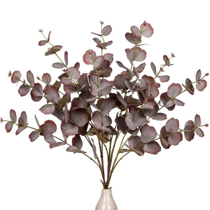 5 stuks kunsttakken, eucalyptus, decoratieve takken, bruine eucalyptusbladeren, kunstplant als echte decoratieve planten voor bruiloft, tafelopzetstuk, bloemstuk, woondecoratie