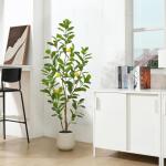 Citroenboom, , 150 cm, grote citroenboom met levensechte vruchten in witte pot, als echt voor moderne decoratie (1 stuks)