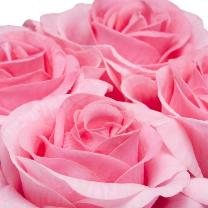 Rozenbox rond, 4 rozen, stevige bloemenbox, wit, 10 jaar houdbaar, cadeau-idee, decoratieve bloemenbox, roze, 14 x 13 x 13 cm