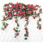 guirlande met kunstrozen, 2 stuks, 220 cm, hangende bloemen van zijde voor outdoor, indoor, bruiloft, badkamer en wanddecoratie (roze/rood)