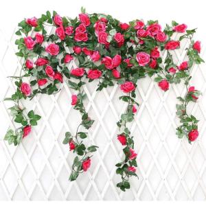 guirlande met kunstrozen, 2 stuks, 220 cm, hangende bloemen van zijde voor outdoor, indoor, bruiloft, badkamer en wanddecoratie (roze/rood)