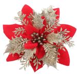 12 stuks glitter kerstboomversieringen Kerstmis bloemen ornament kerstdecoratie kerstboomhanger 14 cm (rood + goud)