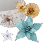 5 Stück Weihnachtsblume, Glitzer Weihnachtsblumen Weihnachtsstern, Simulation Künstliche Weihnachtsblumen, für Weihnachtsbaumschmuck Hochzeit Party Kranz Dekor (Smaragdgrün,25 