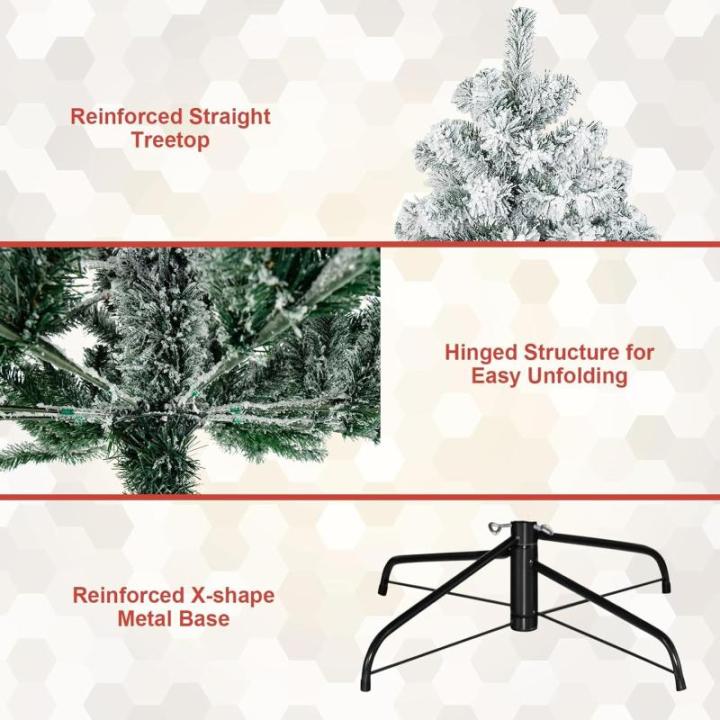 Vija Kunstkerstboom, versierde kerstboom, gevlokte look met standaard, buigbare 995 pvc-takken, moeilijk ontvlambaar, opvouwbare kerstboom, dennenboom, 180 cm