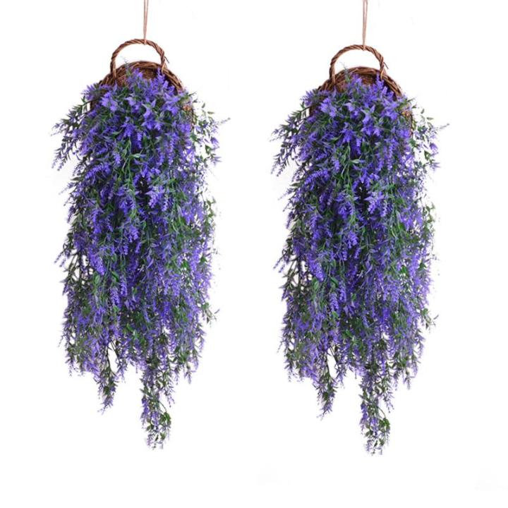 2 stuks kunstmatige hangende bloemen plastic planten, kunstmatige hangplanten buiten, hangende plant, nepplanten voor binnen, moutgras decoratie voor thuis, tuin, binnen, buiten, w