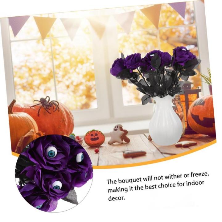 8St Augenblumenarrangement Dekor Seidenstrauß aus schwarzen Rosen Verzierungen Halloween Party Halloween Scherzartikel kunstpflanze emulierte Rose Halloween-Rose Polyester Lavende