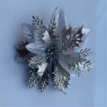 12 stuks glitter kerstboomversieringen Kerstmis bloemen ornament kerstdecoratie kerstboomhanger 14 cm (zilver)