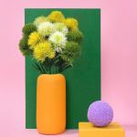 15 stuks kunstmatige paardenbloem, , plantenboeket met 1 vaas, kraftpapieren zak, plastic struikenborstels, plant nepgras voor binnen en buiten (wit, geel, groen)