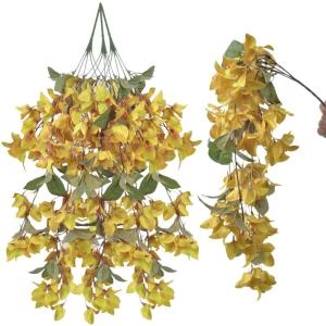 Bougainvillea künstlich, 3pcs 28 Zoll Plastik falsches Hängspflanze, lebensechte gelbe hängende Blumen für Dekoration Wand Garten Veranda Hochzeit Innenräume