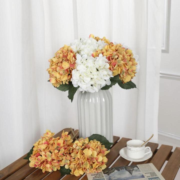 Künstliche Hortensien aus Seide, realistische Hortensien, Blumenstrauß für Hochzeit, Party, Büro, Heimdekoration, 6 Stück, gebranntes Orange