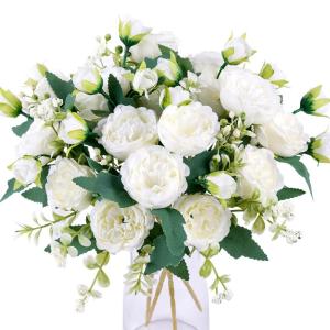4 Bündel Pfingstrose Künstliche Blumen Weiße Blumen Seidenpfingstrosen Blumensträuße für Hochzeit Partei Tischaufsätze Blumenarrangement Heim Küche Dekor
