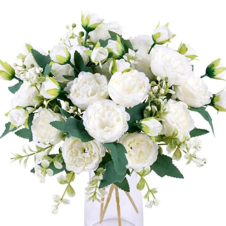4 Bündel Pfingstrose Künstliche Blumen Weiße Blumen Seidenpfingstrosen Blumensträuße für Hochzeit Partei Tischaufsätze Blumenarrangement Heim Küche Dekor
