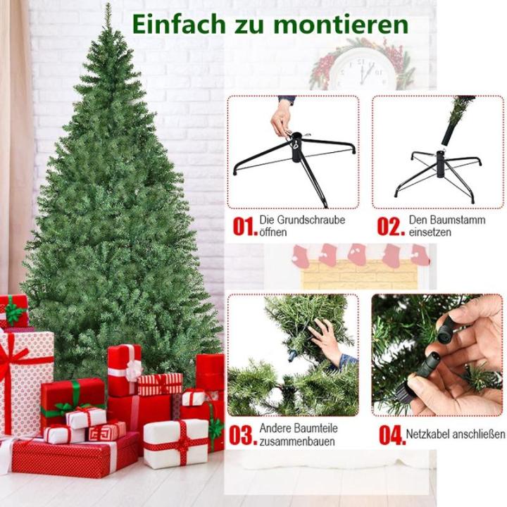 Kunstkerstboom met verlichting, 11 lichtmodi, 180 cm dennenboom met 1000 punten, snel op te zetten klapsysteem, kerstboom incl. metalen standaard