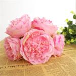 Falsche Blumen, Realistische Blumenarrangements, Künstliche Pfingstrose, Seidenblume mit Stiel, realistischer bunter Blumenstrauß, 5 Köpfe, Kunstpfingstrose, blaue Pfingstrose, 