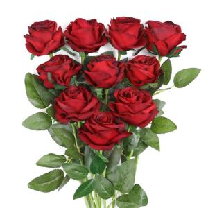 10 stuks rozen kunstzijden bloemen boeket thuis kantoor bruiloftsarrangementen (wijnrood)