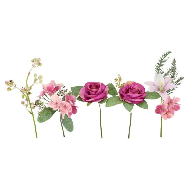 Kunstblumen-Strauß Rosen Lilien Hortensie 35cm 2er Set Blumensträuße Seidenblume Dekoblume Bouquet Hochzeit Blume Mittelstück Tischdeko unecht Grableger Grabschmuck Aufleger Gr