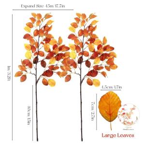 2 Bündel 100cm Langen Stiel künstlichen Herbst Pflanzen,Orange künstliche Pflanze Faux Eukalyptus Stämme für Herbst Dekorationen,Herbst Eukalyptus Blätter mit Stiel für Haus