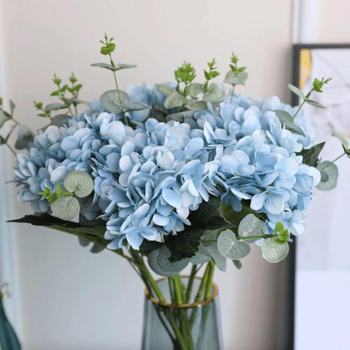 Kunstblumen Künstliche Blumen für Hochzeit, Party, Esstisch, künstlicher Blumenstrauß aus Hortensien mit Glasvase für jeden Anlass