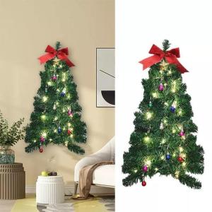 Weihnachtsbaum zum Aufhängen an der Wand, realistisch, einfache Installation, Weihnachtsfeier (grün, 70 x 34 cm), Holzreifen (Grün, 34 x 70 cm)