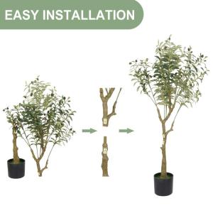 2 stuks olijfboom, 120 cm, olijfboom, , groot, in pot, planten, kunstboom met realistische vruchten, grote kunstboom, met gevlochten mand, voor thuis, buiten, slaapkamer