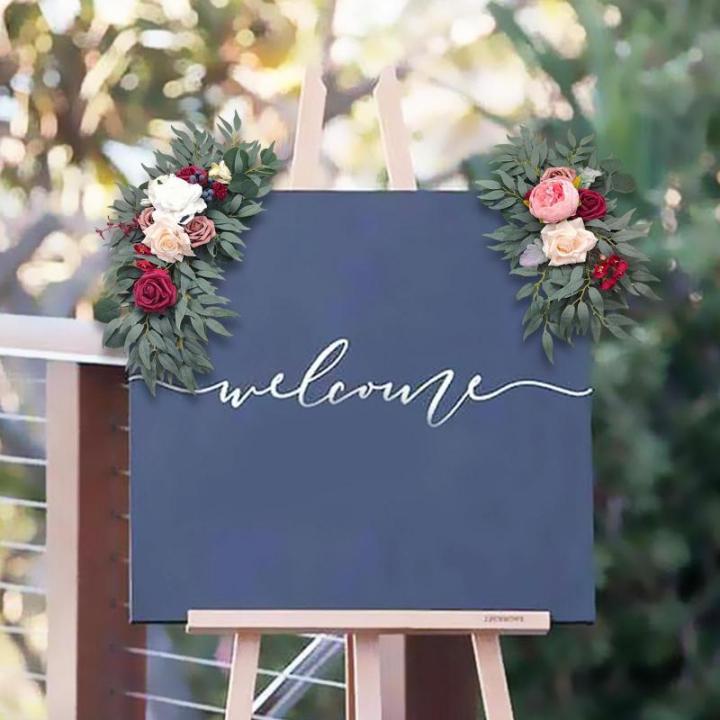 Bruiloftsboog-bloemen, bloemenslingers voor bogen, woondecoratie, groene bladeren, kunstbloemenslingerset voor binnen, set van 2 voor recepties, gemengd