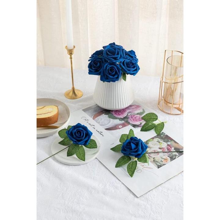 25 stks Echt uitziende Nep Rose Head, Faux Bloemen Realfor DIY Bruiloft Boeketten Centerpieces Arrangementen Party Home Decorations, Blauw