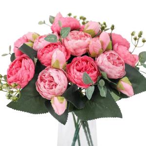 4 bossen kunstmatige bloemen pioen zijde pioenrozen boeketten nep bloemen boeketten bruiloft decoratie thuis tafel keuken kantoor tuin bruids groen (diep roze)