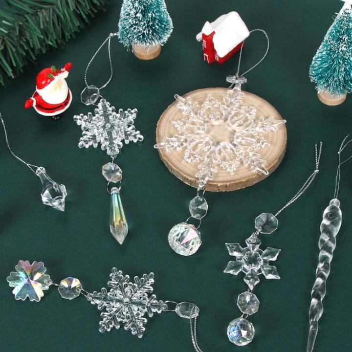 16 stuks kerstdecoratie, sneeuwvlokken, ijspegel, kerstboomversiering, kristallen decoraties, kerstboomversiering, sneeuwvlokken, decoratie, acryl, kerstboomdecoratieset