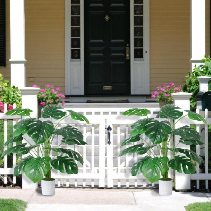 Kunstpalmbladeren, plant in pot, 18 takken, 71 cm, kunstmatige tropische monstera-planten, groene bladeren, Hawaiiaanse Monstera-plant, splitphilo-plant, grote groene plant