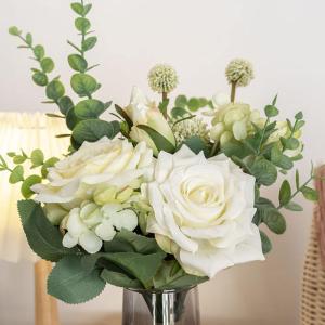 , kunstplanten, kunstrozen, bloemendecoratie, zijden bloemen, kunstboeket, kunstbloemstuk, tafeldecoratie, voor bruiloft, woondecoratie, wit