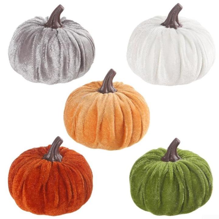 Kunstkürbisse aus Samt für Herbstdekoration für Thanksgiving und Halloween-Feiern (weiß)