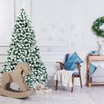Kunstkerstboom met sneeuw en warmwitte ledverlichting, dennenboom met metalen standaard, pvc-naalden, kunstboom, kerstgroen, 225 cm, 135/180/225 cm