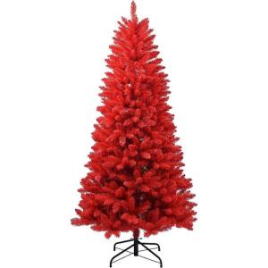 1,5 m roter PVC Künstlicher Weihnachts-Bleistiftbaum, mit 624 Zweigspitzen und Metallklappbarem Ständer, geeignet für Zimmer, Büro, Partydekoration