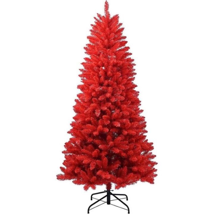 1,5 m roter PVC Künstlicher Weihnachts-Bleistiftbaum, mit 624 Zweigspitzen und Metallklappbarem Ständer, geeignet für Zimmer, Büro, Partydekoration