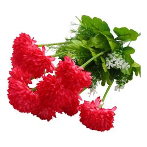 Künstliche Blumen Unechte Pompon-Chrysantheme Kunstblumen Innen Rot Seidenblumen Dekoration für Haus, Garten, Büro, Küche, Tisch