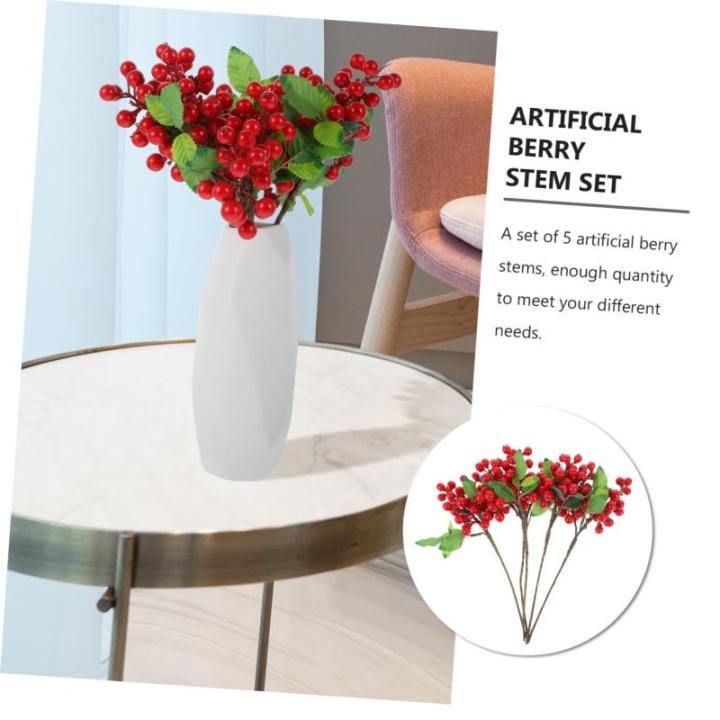 5st Künstliche Beeren Gefälschte Beerenpflücker Artificial Pine Branches Künstliche Zweige Falsches Beerenspray Kranz Beeren Blumendekorationen Blumenarrangement Beeren Plastik