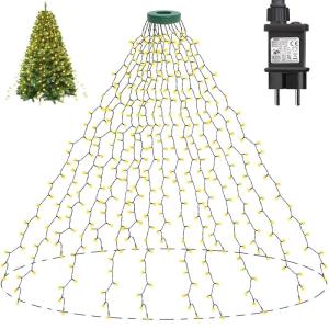 Kerstverlichting met ring, 400 leds, kerstboom lichtketting met 8 strengen, 2 m, kerstverlichting, lichtnet voor 150 cm - 240 cm boom (warm wit)