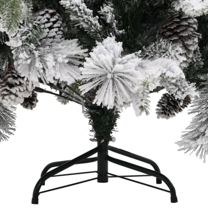 Weihnachtsbaum mit Schnee Künstlicher Weihnachtsbaum mit Tannenzapfen Hoher Weihnachtsbaum mit Ständer Grüne Schneespitze 195 x 95 cm