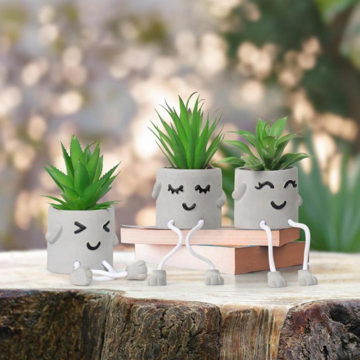 3 stuks kunstmatige vetplanten, echte planten met potten, emotioneel cement, potplant met hangende poten, decoratie, planten voor badkamer, tafeldecoratie, woonkamerdecoratie, vens