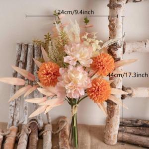 Kunstblumen Künstliche Pflanzen Blumen Deko Seidenblumen Hortensien Blumenarrangements Kernstück Hochzeit Blumenstrauß(Rosa Orange)