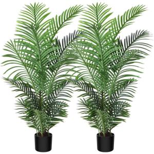 Areca Kunstpalm, 120 cm, in pot, kunstplant, tropisch, Hawaï, groen, voor slaapkamer, kantoor, tuin, bruiloft, party, decoratie (2 stuks)