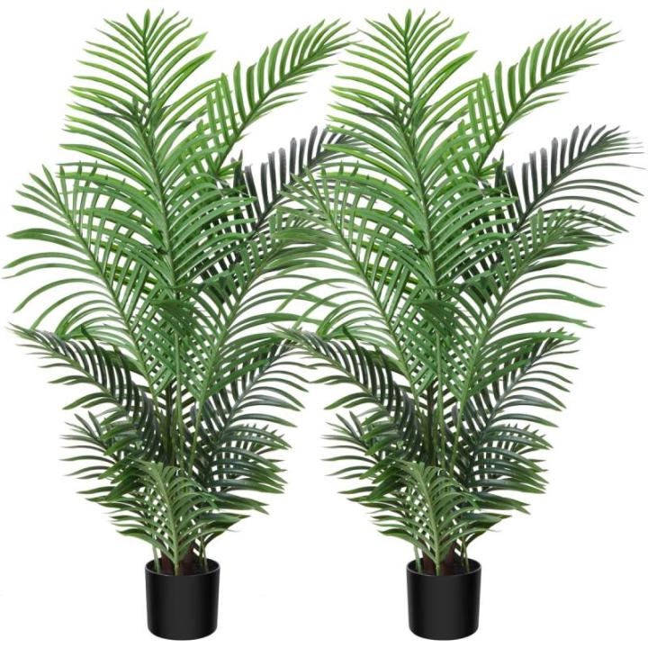 Areca Kunstpalm, 120 cm, in pot, kunstplant, tropisch, Hawaï, groen, voor slaapkamer, kantoor, tuin, bruiloft, party, decoratie (2 stuks)