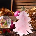 Einzigartiges Federbaum-Design, festlicher Tafelaufsatz, Weihnachtsdekoration, handgefertigte Figur mit Sternaufsatz, Ferienhaus für Neujahr, Rosa