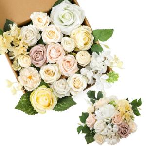 witte zijde kunstmatige reten combo pioenroos bloem voor doe-het-zelf bruiloft bruidsboeket feest huisdecoraties (wit)