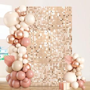 Champagnerfarbene schimmernde Wandhintergründe – 18 Packungen Pailletten-Hintergrund für Geburtstag, Hochzeit, Jahrestag, Party-Dekoration, 30 x 30 cm