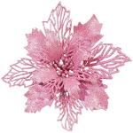 24 Stück Weihnachtsblumen für Weihnachtsbaumdeko, Weihnachten Funkeln Weihnachtsstern Blumen mit Clips für Hochzeit Weihnachtsbaum Neujahr Ornamente (Rosa,9 cm)