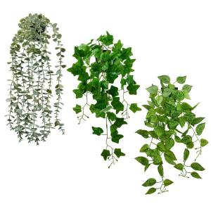 Kunstplant, eucalyptus, klimop, 60 cm, , zeer realistisch plastic kunstplant, decoratieve planten voor woonkamer, woning, badkamer, keuken, 3 stuks