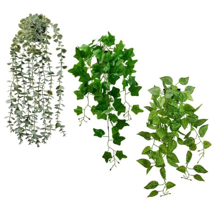 Kunstplant, eucalyptus, klimop, 60 cm, , zeer realistisch plastic kunstplant, decoratieve planten voor woonkamer, woning, badkamer, keuken, 3 stuks