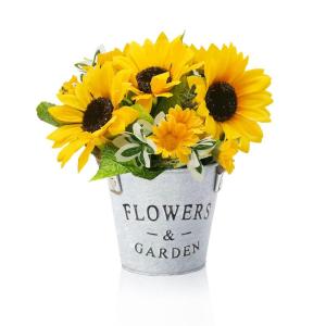 Kunstplant Zonnebloemen, Decoratieve in Pot Metaal, Nep Groene Potplanten, Mini Kunstmatige Zonnebloemen Bureauplanten, Klein Binnen Buiten Decor Huis Kantoor Keuken Tuin